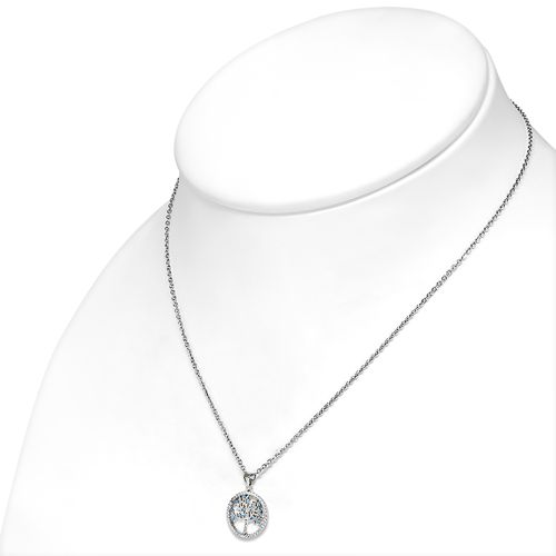Stainless Steel Tree of Life Necklace w/Blue Stones